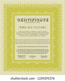 Yellow Certificate of achievement template. Customizable, Easy to edit and change colors. With linear background. Cordial design. 