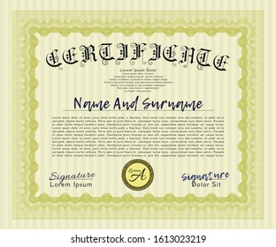 Yellow Certificate of achievement template. Customizable, Easy to edit and change colors. With linear background. Cordial design. 
