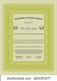 Yellow Certificate of achievement template. Customizable, Easy to edit and change colors. With linear background. Artistry design. 