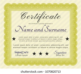  Yellow Certificate of achievement template. Easy to print. Detailed. Excellent design. 