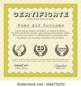  Yellow Certificate of achievement template. Elegant design. Easy to print. Vector illustration. 