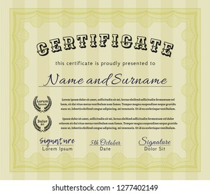 Yellow Certificate of achievement template. Elegant design. Printer friendly. Customizable, Easy to edit and change colors. 