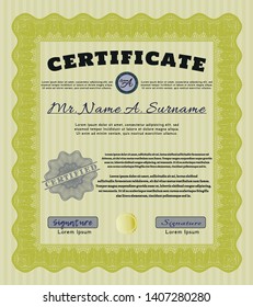 Yellow Certificate of achievement template. Elegant design. With complex linear background. Detailed. 