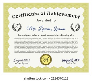 Plantilla de certificado de logro amarillo.  Buen diseño.  Con un fondo complejo.   