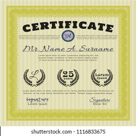 Yellow Certificate of achievement template. With linear background. Excellent design. Customizable, Easy to edit and change colors. 