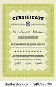 Yellow Certificate of achievement template. With linear background. Detailed. Perfect design. 