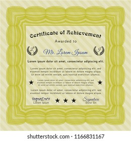 Yellow Certificate of achievement template. Lovely design. Customizable, Easy to edit and change colors. With great quality guilloche pattern. 