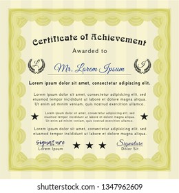 Yellow Certificate of achievement template. Modern design. Customizable, Easy to edit and change colors. With complex background. 