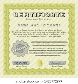 Yellow Certificate of achievement template. Money Pattern design. Printer friendly. Customizable, Easy to edit and change colors. 