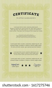 Yellow Certificate of achievement template. Money Pattern design. Detailed. With complex background. 