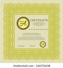 Yellow Certificate of achievement template. Nice design. Complex background. Vector illustration. 