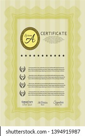 Yellow Certificate of achievement template. Nice design. Customizable, Easy to edit and change colors. Printer friendly. 