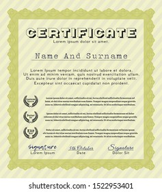 Yellow Certificate of achievement template. Nice design. With complex linear background. Customizable, Easy to edit and change colors. 