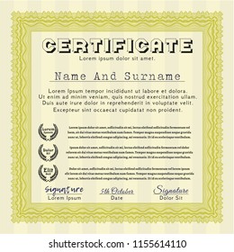 Yellow Certificate of achievement template. Perfect design. Detailed. Easy to print. 