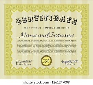 Yellow Certificate of achievement template. Perfect design. Customizable, Easy to edit and change colors. With background. 