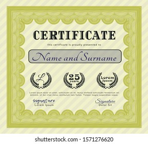 Yellow Certificate of achievement template. Perfect design. Customizable, Easy to edit and change colors. With complex linear background. 