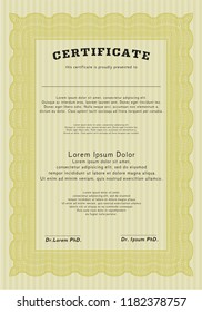 Yellow Certificate of achievement template. With quality background. Nice design. Detailed. 