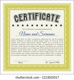 Yellow Certificate of achievement template. With quality background. Elegant design. Customizable, Easy to edit and change colors. 