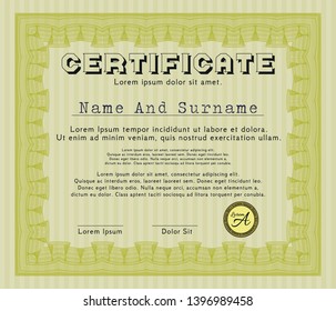 Yellow Certificate of achievement template. With quality background. Vector illustration. Perfect design. 
