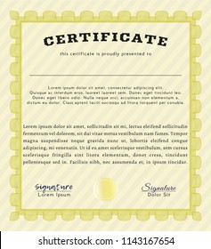 Yellow Certificate of achievement template. Retro design. Vector illustration. With background. 