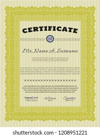 Yellow Certificate of achievement template. Retro design. Easy to print. Customizable, Easy to edit and change colors. 