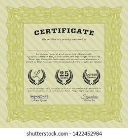 Yellow Certificate of achievement template. Retro design. Customizable, Easy to edit and change colors. With complex linear background. 