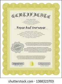 Yellow Certificate of achievement template. Vector illustration. With quality background. Good design. 