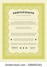 Yellow Certificate of achievement. Vector illustration. With background. Nice design. 