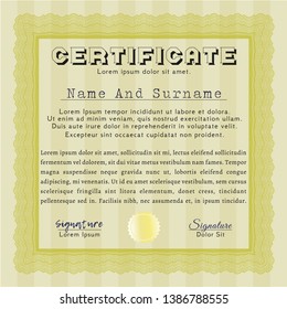 Yellow Certificate of achievement. Vector illustration. With background. Beauty design. 