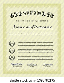 Yellow Certificate of achievement. Vector illustration. With background. Nice design. 