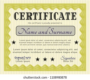  Yellow Certificate. Artistry design. Printer friendly. Detailed. 