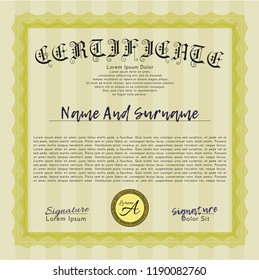 Yellow Certificate. With background. Detailed. Modern design. 