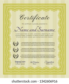 Yellow Certificate. With background. Modern design. Customizable, Easy to edit and change colors. 