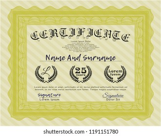 Yellow Certificate. With background. Money Pattern design. Detailed. 