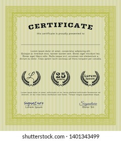 Yellow Certificate. With background. Sophisticated design. Detailed. 