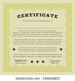 Yellow Certificate. With background. Superior design. Detailed. 