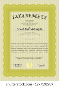 Yellow Certificate. With background. Vector illustration. Beauty design. 