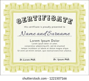 Yellow Certificate. Beauty design. With background. Detailed. 