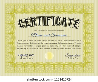 Yellow Certificate. Beauty design. Complex background. Detailed. 