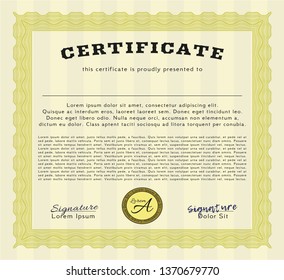 Yellow Certificate. Beauty design. Complex background. Customizable, Easy to edit and change colors. 