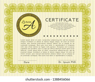 Yellow Certificate. Beauty design. Complex background. Detailed. 