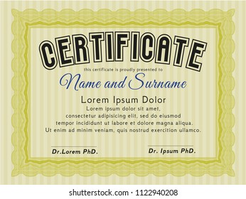Yellow Certificate. Beauty design. With great quality guilloche pattern. Customizable, Easy to edit and change colors. 