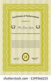 Yellow Certificate. Beauty design. Vector illustration. Printer friendly. 