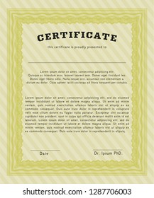 Yellow Certificate. Beauty design. Vector illustration. With complex linear background. 