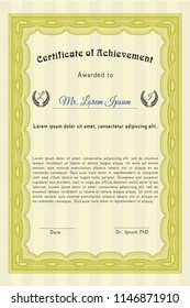 Yellow Certificate. Complex background. Detailed. Money Pattern. 