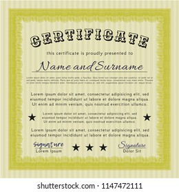 Yellow Certificate. Complex background. Money style design. Customizable, Easy to edit and change colors. 