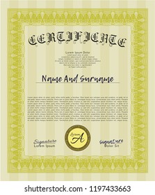Yellow Certificate. Complex background. Money design. Customizable, Easy to edit and change colors. 