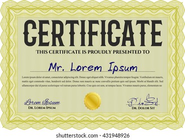 Yellow Certificate. Complex design. Detailed. Printer friendly. 
