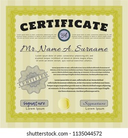 Yellow Certificate. With complex linear background. Money Pattern design. Customizable, Easy to edit and change colors. 