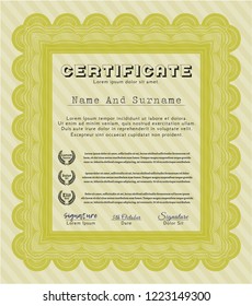 Yellow Certificate. With complex linear background. Elegant design. Detailed. 